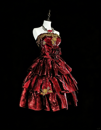 Vintage Ball Gown Strapless Burgundy Taffeta Short Inspo 2000s Hoco Gowns Inspo Homecoming Dresses N1611