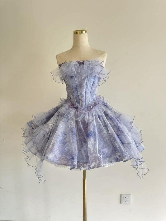 Pretty Ball Gown Strapless Floral Lilac Graduation Inspo Short 15th Birthday Outfits Homecoming Dresses RB3159
