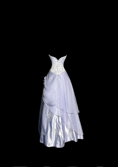 Vintage Prom Dresses Ball Gown Strapless Lilac Satin 80s With Appliqued Long Formal Evening Outfits N4236