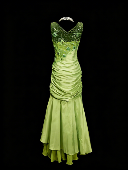 Vintage Prom Dresses Aesthetic 1960s Retro V Neck Green Chiffon Mermaid Long Party Dress N2137