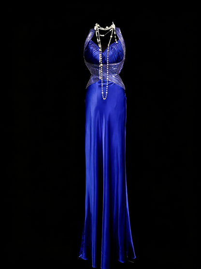 Vintage Mermaid Sweetheart Backless Royal Blue Senior 80s Prom Dresses High School Long Formal Dress N1328