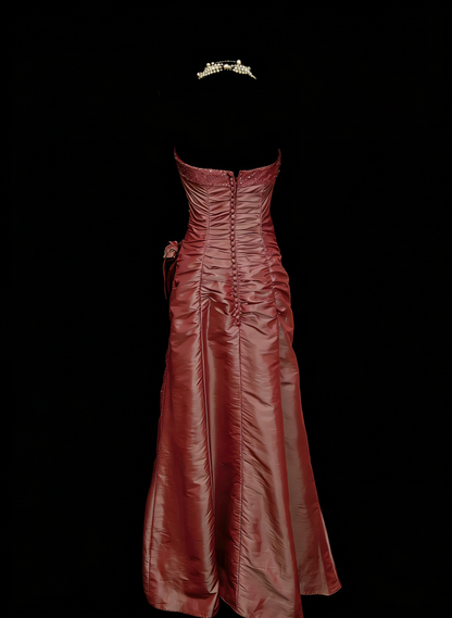 Vintage Mermaid Strapless Pink Sleeveless Summer Formal For Women Girls Teens Prom Dresses N2237