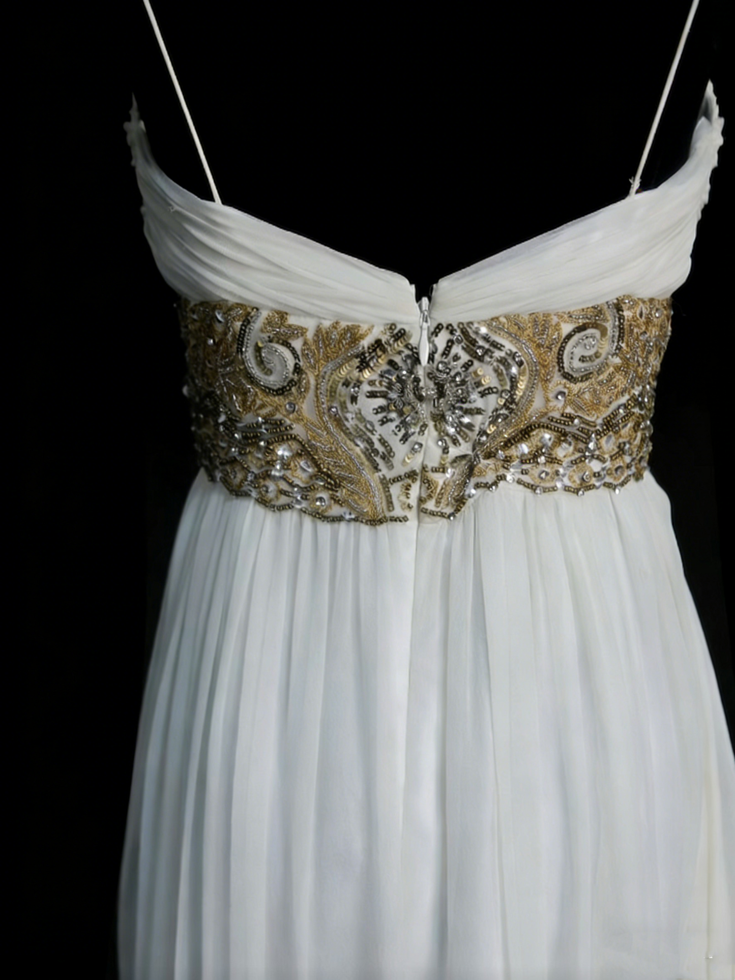 Chic A Line Spaghetti Strap White Chiffon Beads Senior Prom dresses High School Long Formal Dresses N1249
