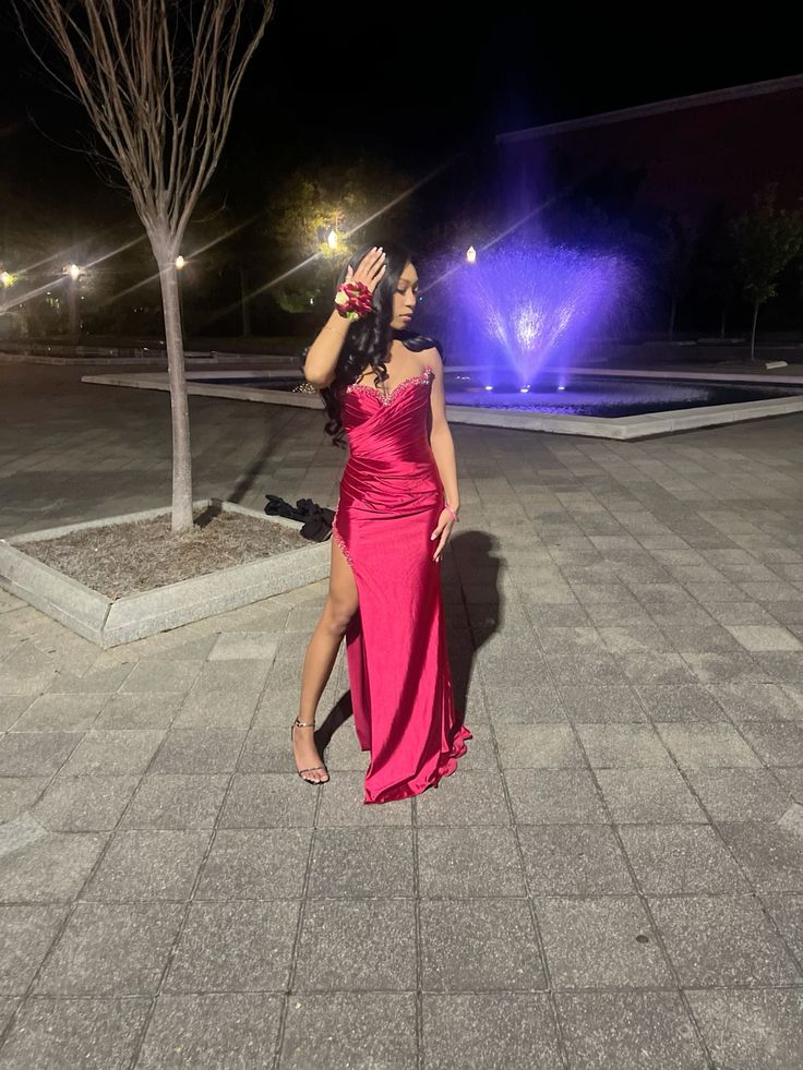 Classy Mermaid Sweetheart Hot Pink Satin Slit Prom Dresses Inspo For Teens Formal Dress Party Outfits Prom Gowns AB032