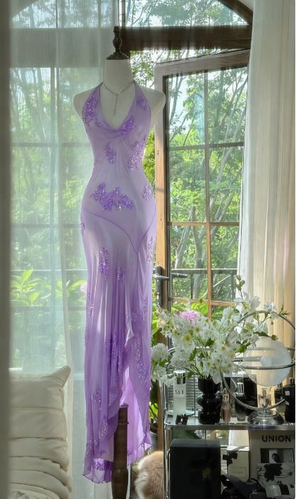 Green Halter Sheath Beaded Chiffon Long Prom Dresses Elegant Green Evening Gowns Dance Outfits N530