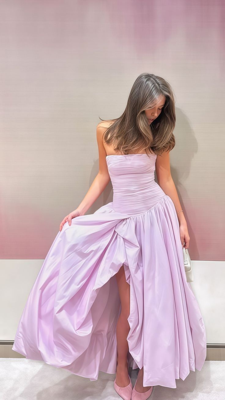 Classy Strapless Pink Split Prom Dresses A-line Party Formal Dress Formal Gowns AB528