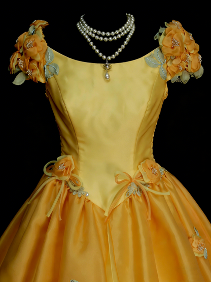 Cute Ball Gown Yellow Sweet 16 Dresses Quinceanera Dress With 3D Flowers Long 15 Vestidos De Fiesta N1313