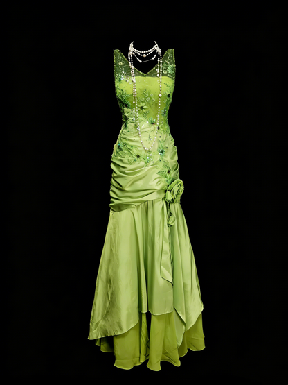Vintage Prom Dresses Aesthetic 1960s Retro V Neck Green Chiffon Mermaid Long Party Dress N2137