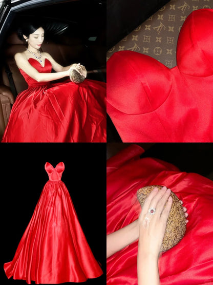 Romantic A line Sweetheart Red With Ruffled Satin School Dances Prom Dresses 8th Grade Formal Outfits Evening Gown RB8422