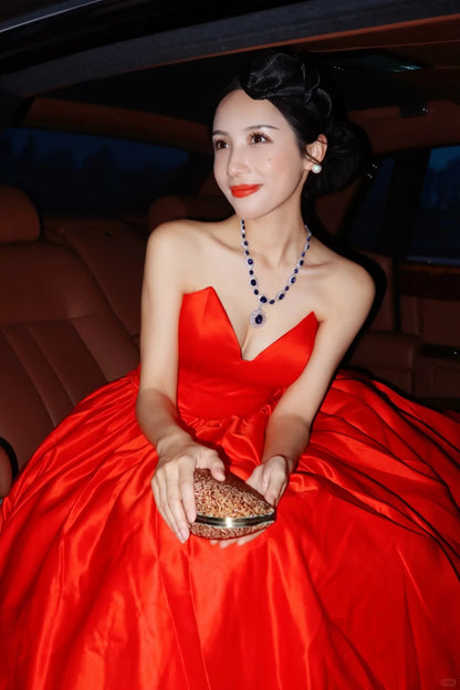 Romantic A line Sweetheart Red With Ruffled Satin School Dances Prom Dresses 8th Grade Formal Outfits Evening Gown RB8422