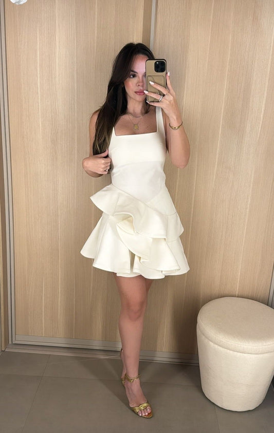 Classy A line Square Neck White Satin Freshman High Shool Grad Short Mini Hoco Outfits Homecoming Dresses RB4397