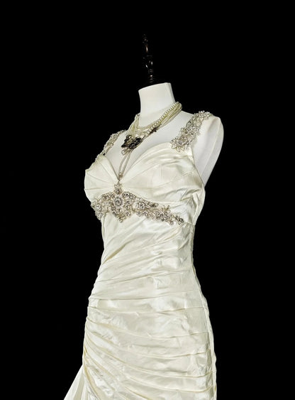 Vintage 80s Wedding Dresses Mermaid Sweetheart Ivory Long Brides Dress Fitted Bridal Gown N1609