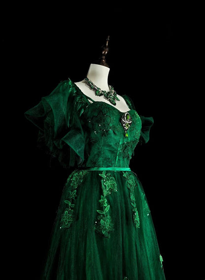 Vintage A line Spaghetti Strap Dark Green With Lace Beadings Long Prom Gown Party Wear Fashion Dresses N1827