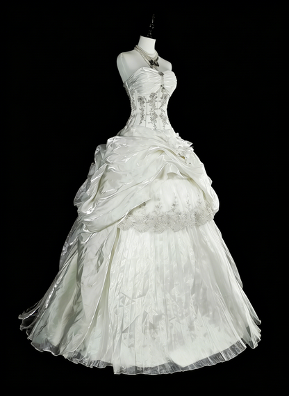 Romantic Wedding Dresses Ball Gown Sweetheart Ivory With Beaded Crystals Long Bridal Gown N3412