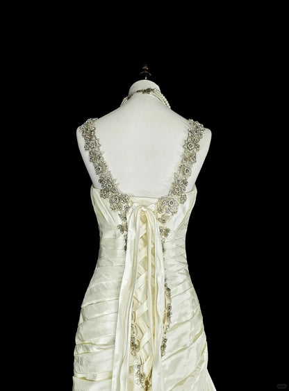 Vintage 80s Wedding Dresses Mermaid Sweetheart Ivory Long Brides Dress Fitted Bridal Gown N1609