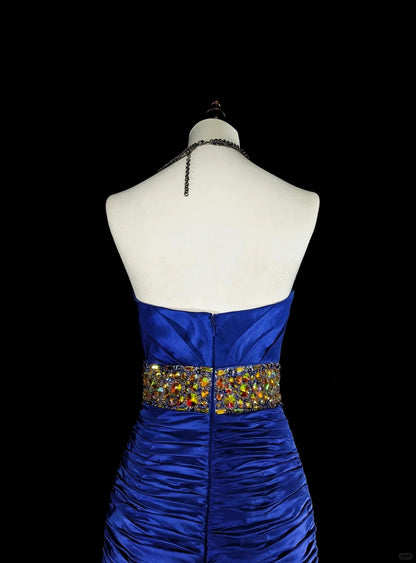 Vintage Prom Dresses Mermaid Sweetheart Royal Blue High Low With Beads Long Party Dress N2370