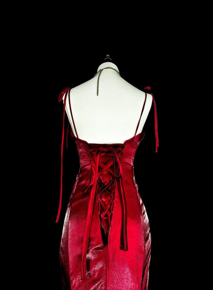Vintage Prom Dresses Aesthetic Mermaid Spaghetti Straps Burgundy Classic Inspo Formal Party Dress N1993