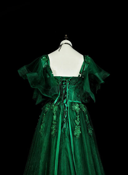 Vintage A line Spaghetti Strap Dark Green With Lace Beadings Long Prom Gown Party Wear Fashion Dresses N1827