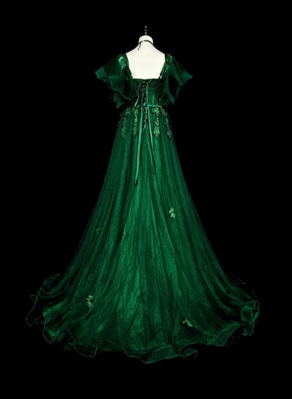 Vintage A line Spaghetti Strap Dark Green With Lace Beadings Long Prom Gown Party Wear Fashion Dresses N1827