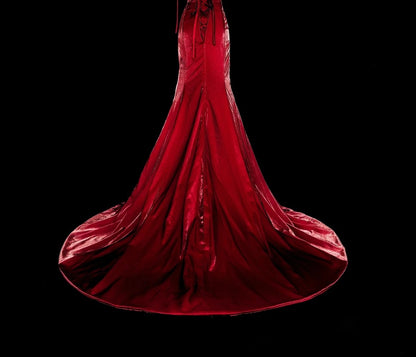Vintage Prom Dresses Aesthetic Mermaid Spaghetti Straps Burgundy Classic Inspo Formal Party Dress N1993