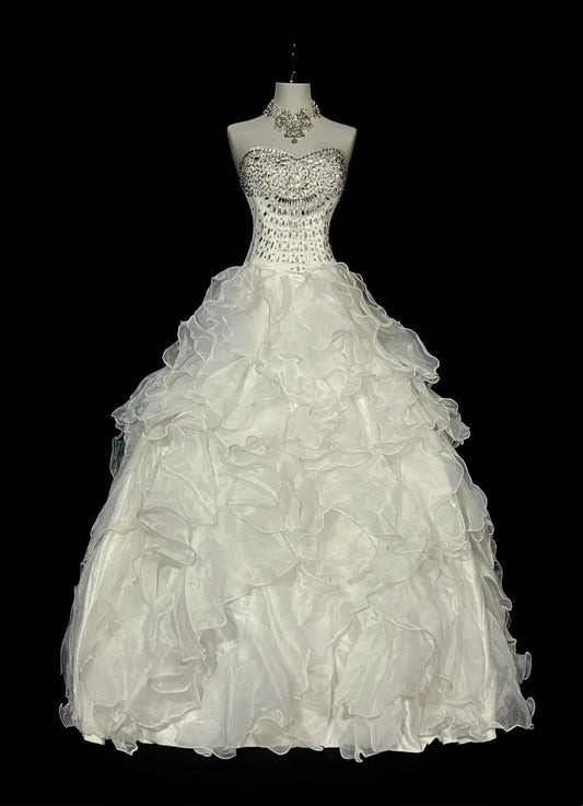 Vintage 80s Wedding Dresses Ball Gown Sweetheart White Tulle Long Brides Dress Fitted Bridal Gown N1467