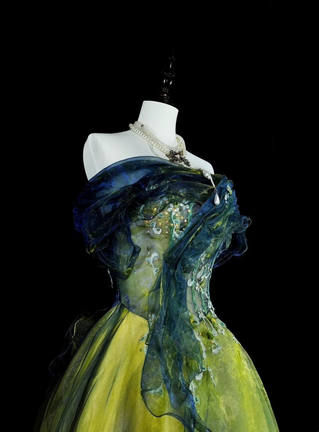 Vintage Ball Gown Strapless Green Black Tulle Sleeveless 80s Prom Dresses Long Formal Party Gown N1466