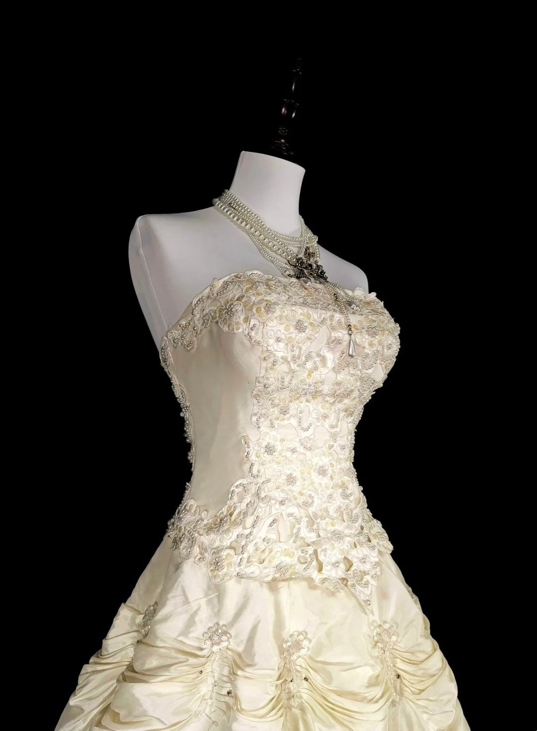 Vintage 80s Wedding Dresses Ball Gown Strapless Taffeta Long Brides Dress Fitted Bridal Gown N1465