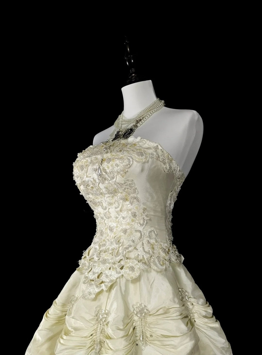Vintage 80s Wedding Dresses Ball Gown Strapless Taffeta Long Brides Dress Fitted Bridal Gown N1465