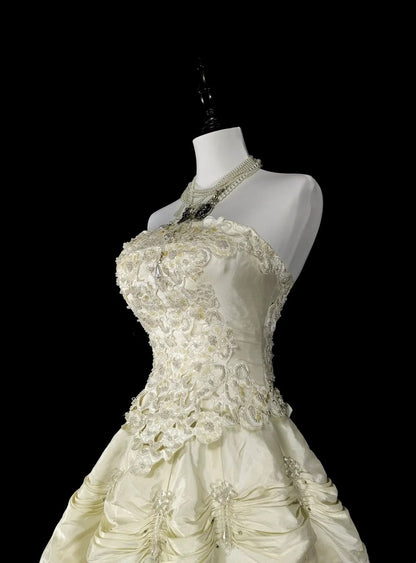 Vintage 80s Wedding Dresses Ball Gown Strapless Taffeta Long Brides Dress Fitted Bridal Gown N1465