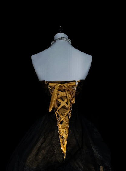 Vintage Ball Gown Sweetheart Black Tulle Sleeveless 80s Prom Dresses Long Formal Party Gown N1460