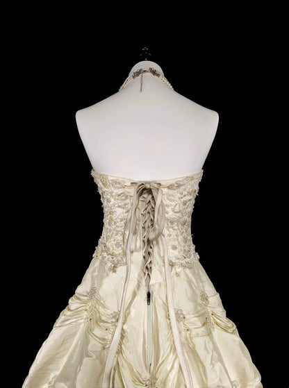 Vintage 80s Wedding Dresses Ball Gown Strapless Taffeta Long Brides Dress Fitted Bridal Gown N1465