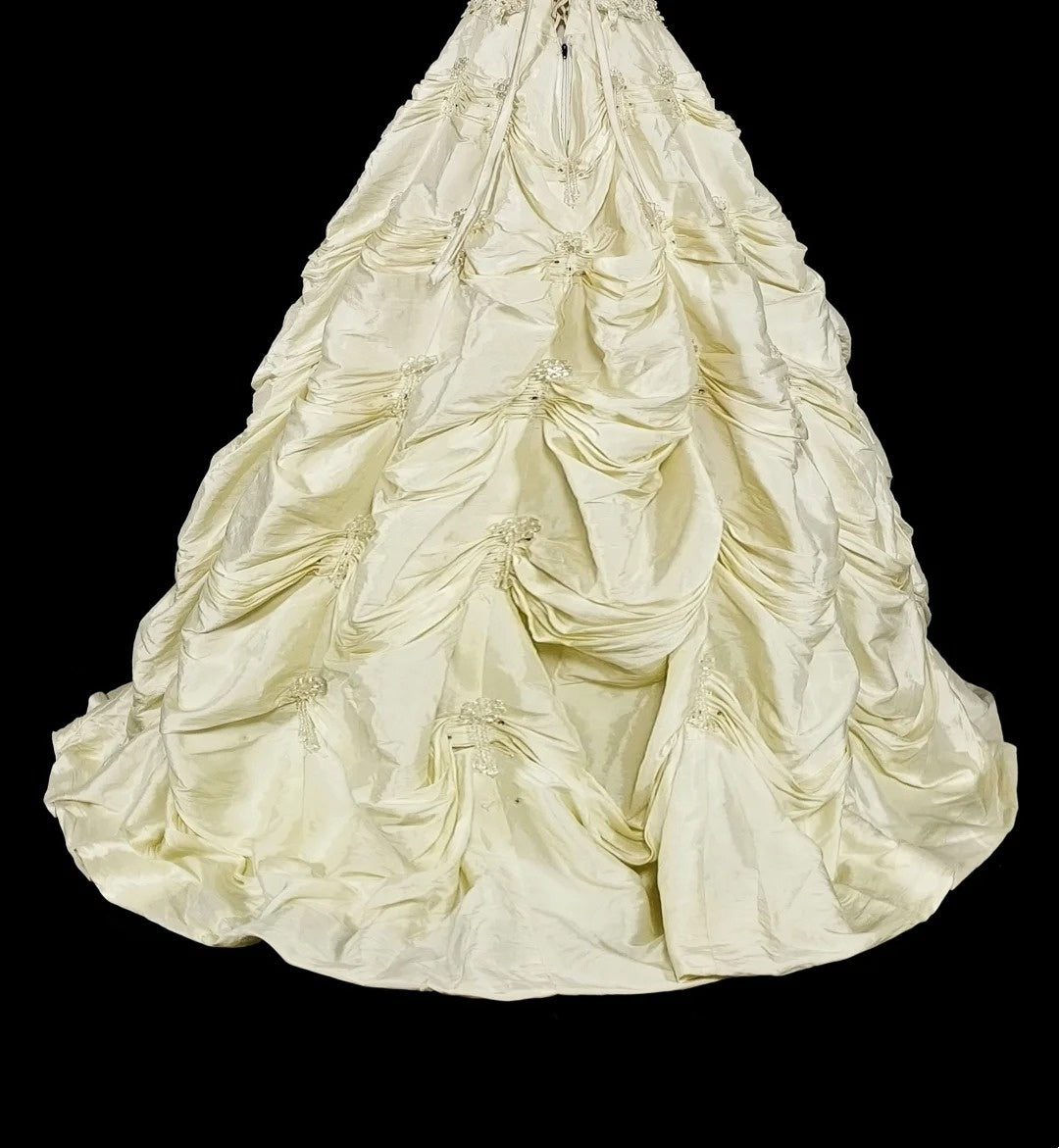 Vintage 80s Wedding Dresses Ball Gown Strapless Taffeta Long Brides Dress Fitted Bridal Gown N1465
