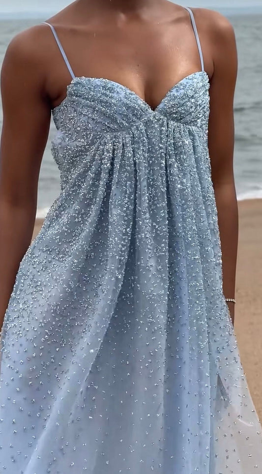 Sparkly A Line Spaghetti Straps Pink Sequins Wedding Guest Dresses Long Prom Formal Dresses N1667