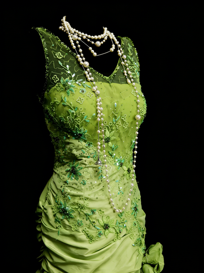 Vintage Prom Dresses Aesthetic 1960s Retro V Neck Green Chiffon Mermaid Long Party Dress N2137