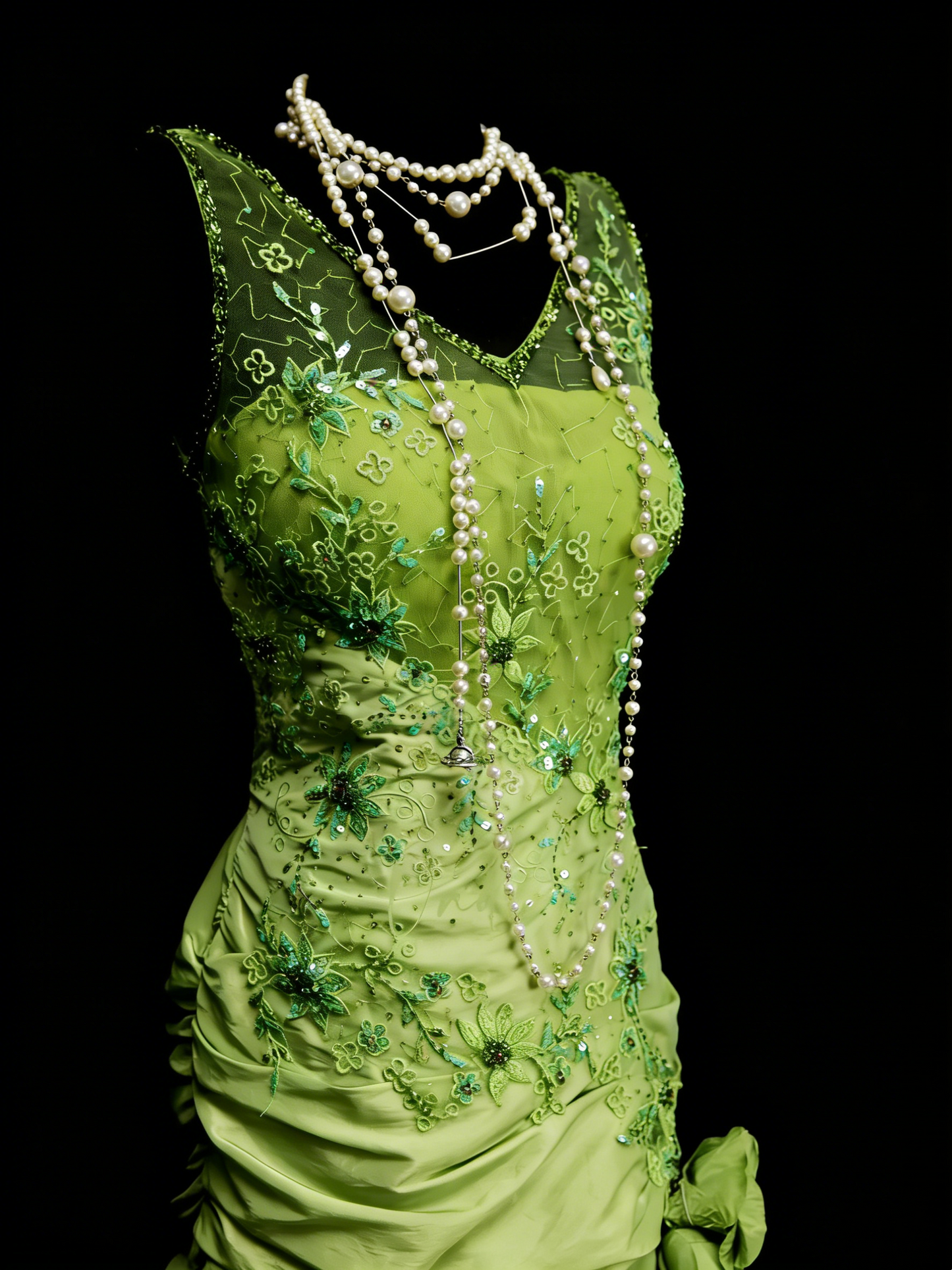 Vintage Mermaid V Neck Bud Green Satin 90s With Beaded Prom Dresses Long Formal Party Gown N1385