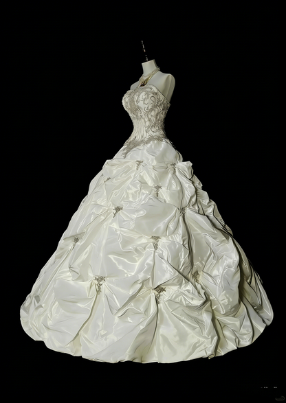 Vintage 80s Wedding Dresses Ball Gown Strapless Long Brides Dress Fitted Bridal Gown N1594