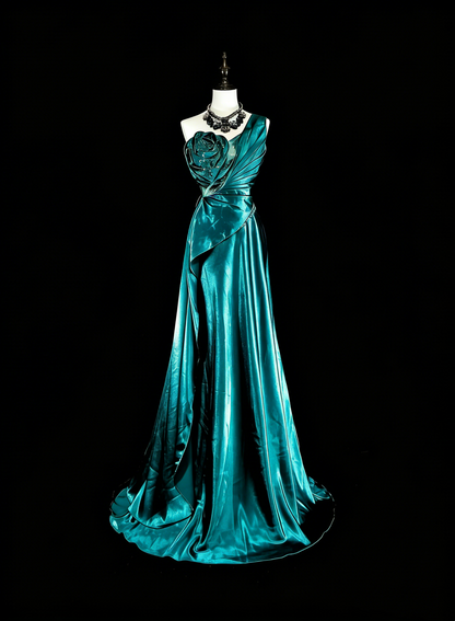 Vintage Prom Dresses Aesthetic 1950s Retro Classy A Line Dark Green Long Inspo Formal Gowns N1992