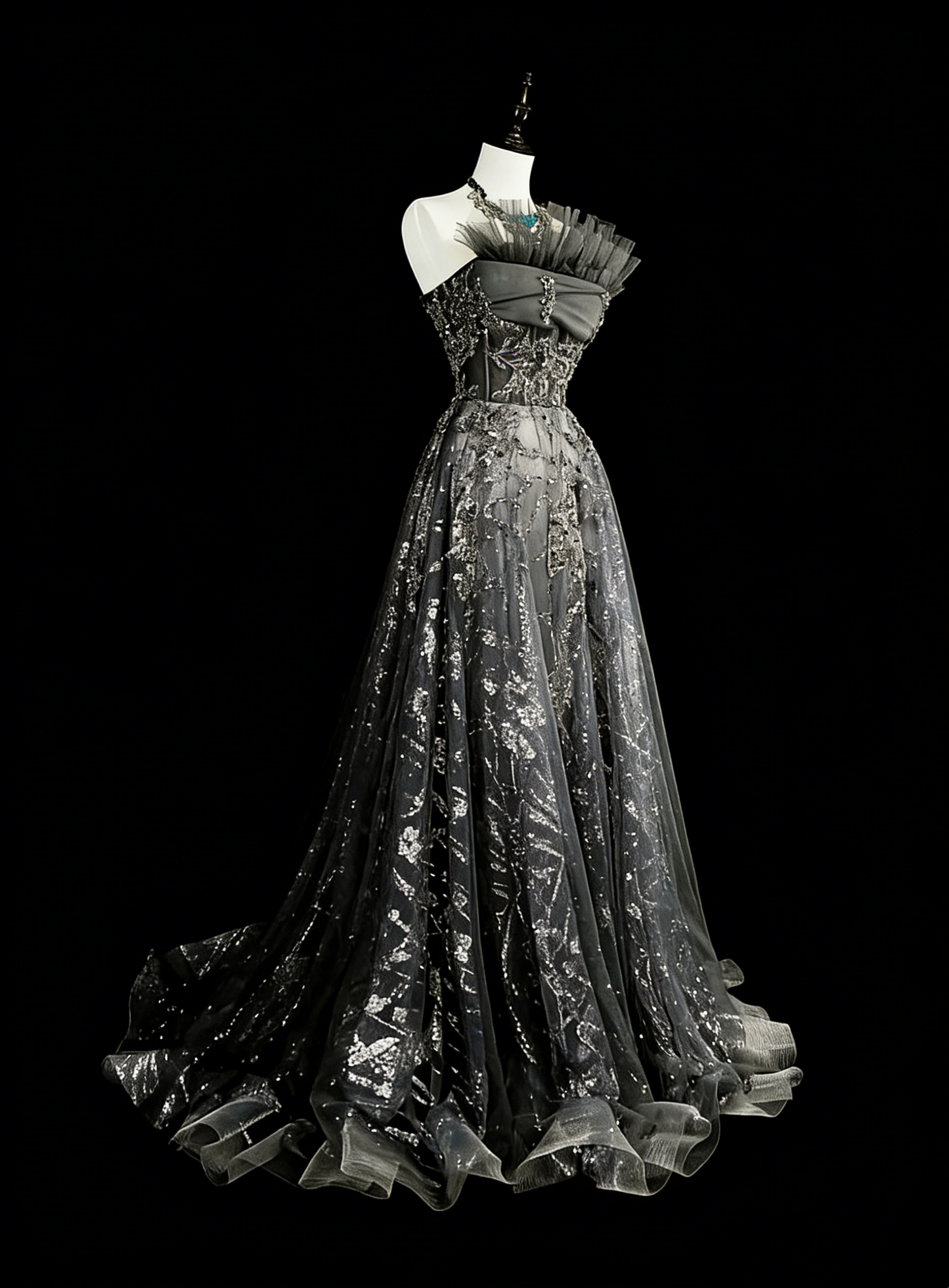 Vintage Prom Dresses Aesthetic 1960s Retro Ball Gown Grey Sequins Long Party Dress N2147
