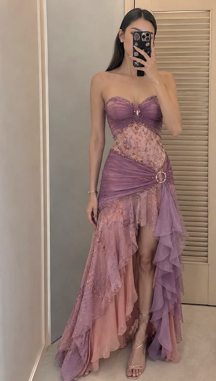 Elegant High Low Sweetheart Pink Lilac Chiffon With Ruffles Perfection-Formal Goals Nigh Evening Long Prom Dress Party Outfits RB6737