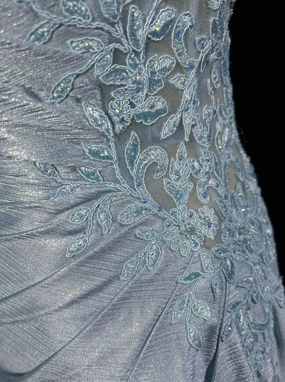 Elegant Blue Spaghetti Strap Prom Gown Pleated Sweetheart Neckline Sexy Backless Fishtail Celebrity Banquet Evening Dress AB987