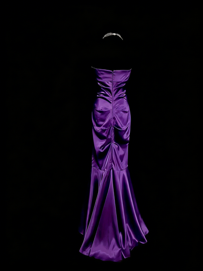 Vintage Mermaid Sweetheart Grape Satin Sleeveless 80s Prom Dresses Long Formal Party Gown N1450