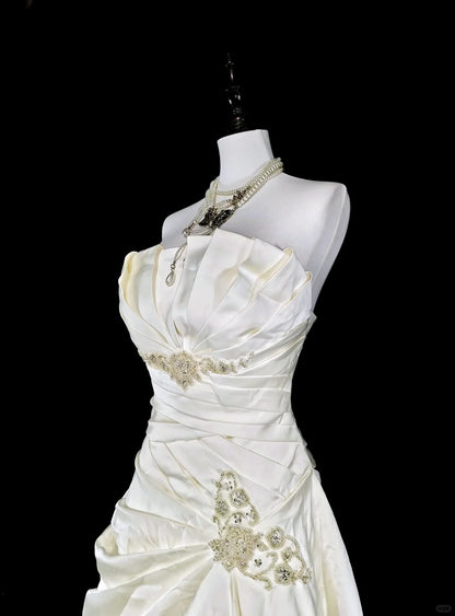 Unique Wedding Dresses Mermaid Strapless Ivory With Beaded Crystals Long Bridal Gown N3419