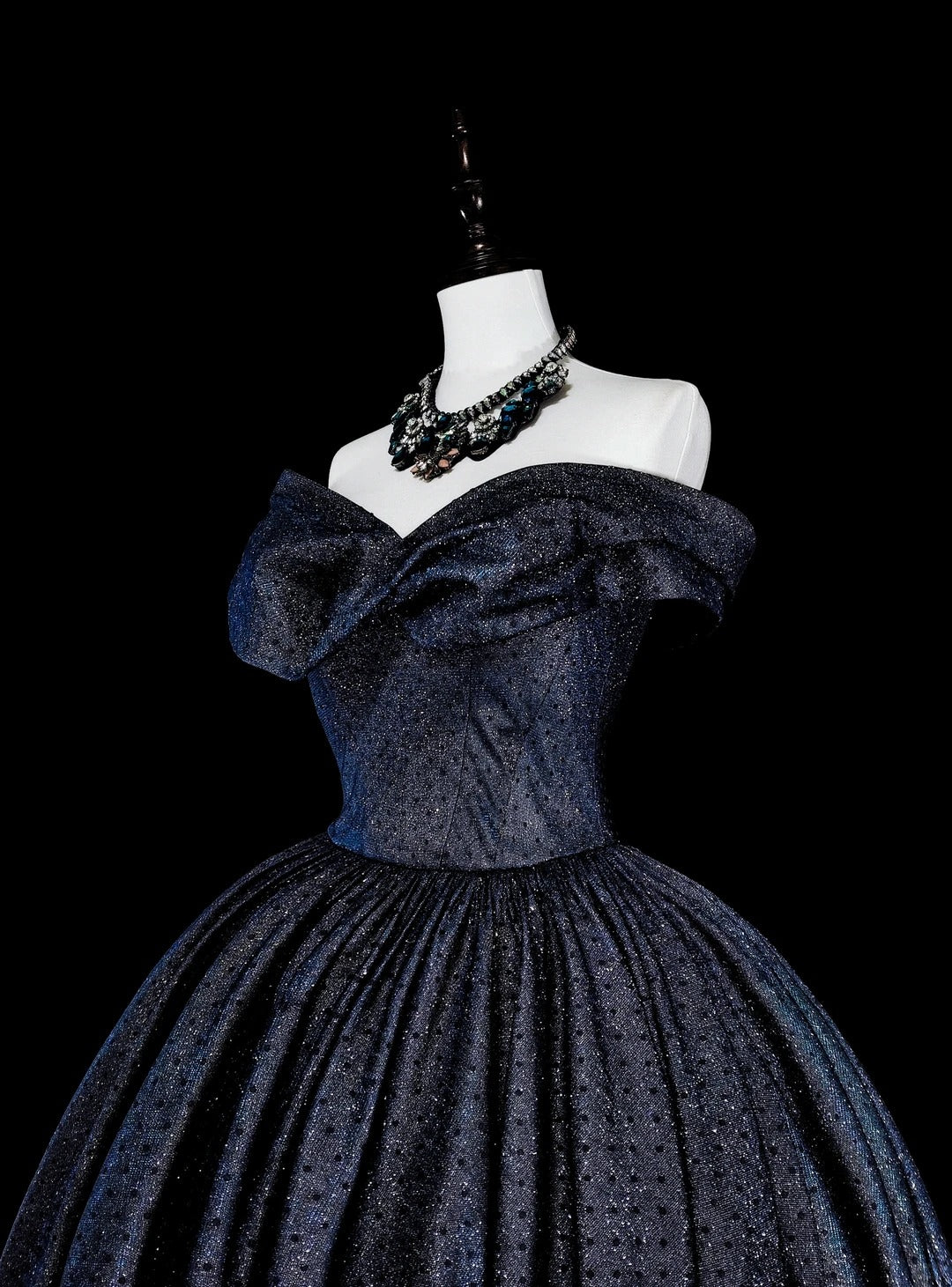 Modest Prom Dresses Ball Gown Navy Blue Tulle Off The Shoulder Sweet 16 Dress Formal Evening Outfits N3516