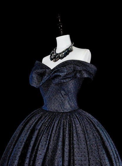 Modest Prom Dresses Ball Gown Navy Blue Tulle Off The Shoulder Sweet 16 Dress Formal Evening Outfits N3516