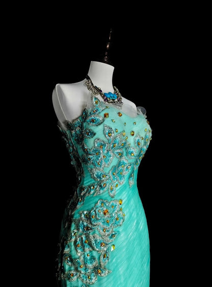 Vintage Prom Dresses Aesthetic Mermaid Sweetheart Green Tulle With Appliques Long Formal Dress N2160