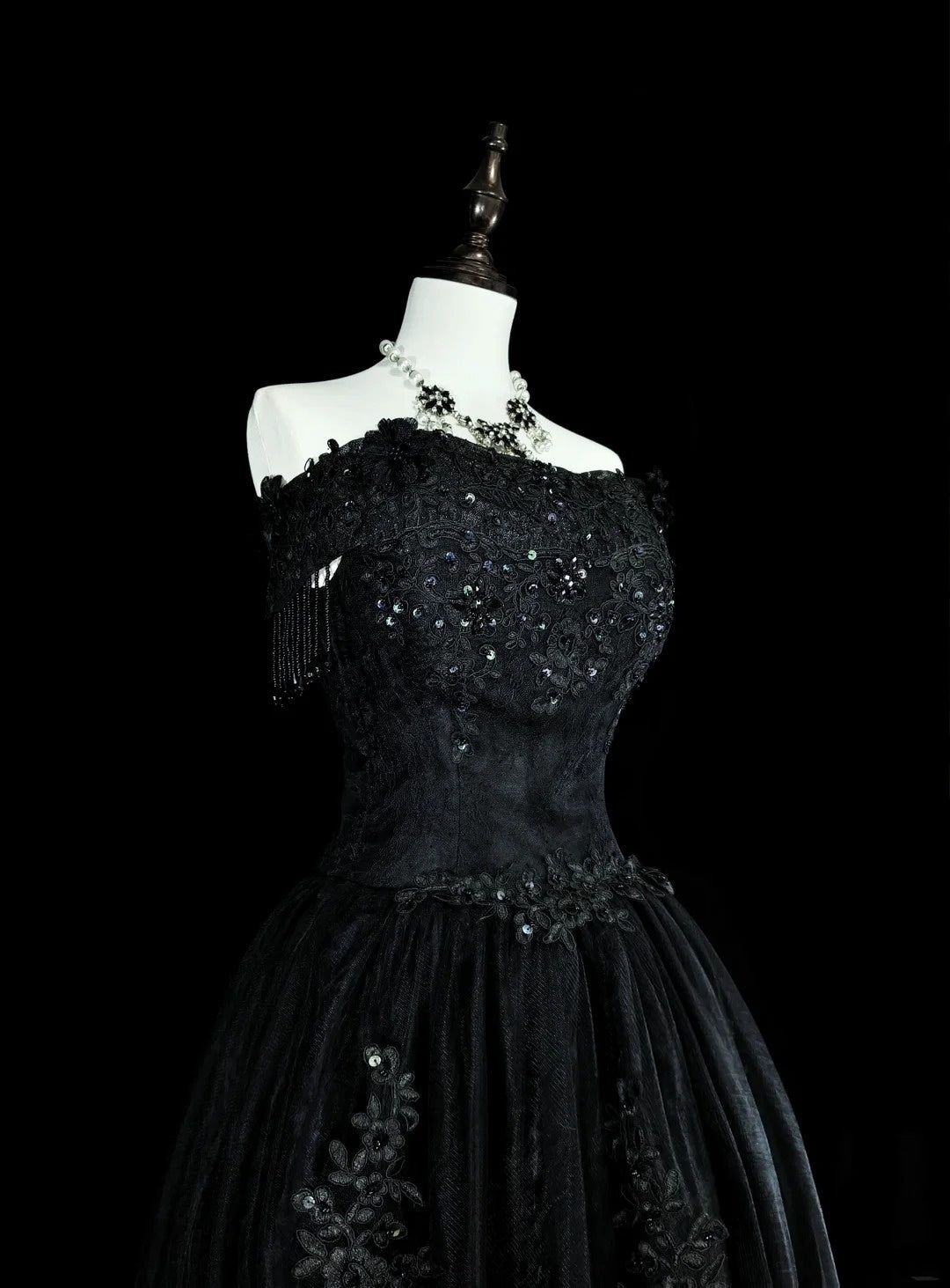 Vintage Prom Dresses Aesthetic 1970s Retro Ball Gown Strapless Black Tulle Long Formal Dress N2152