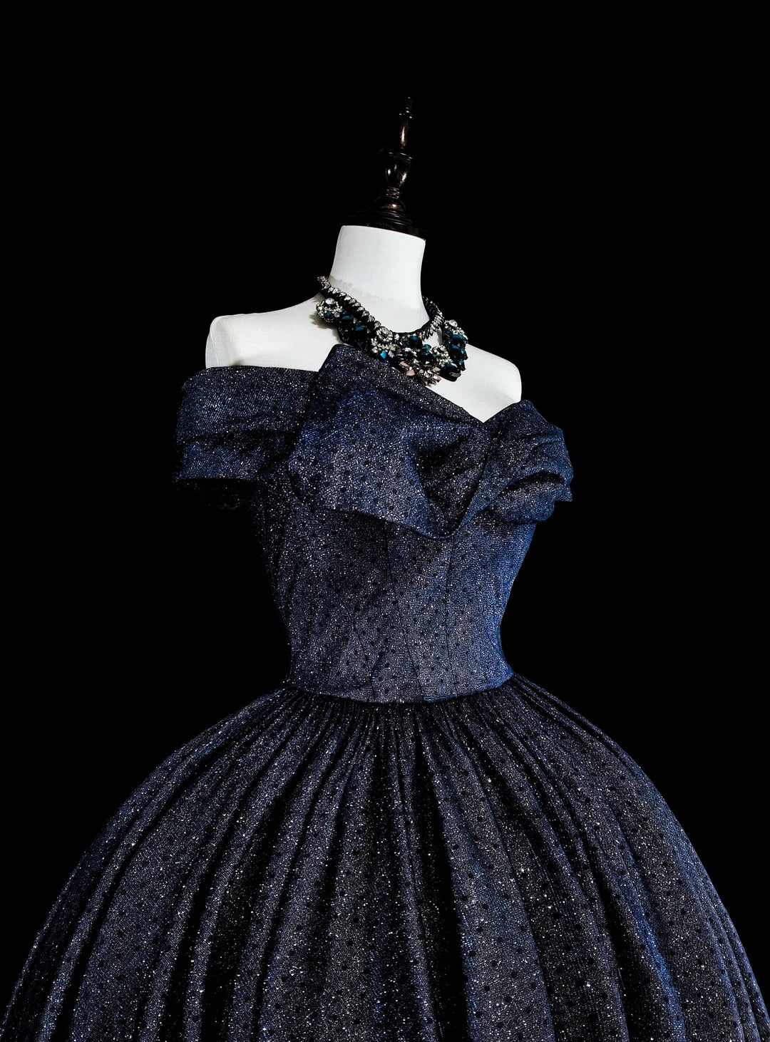 Modest Prom Dresses Ball Gown Navy Blue Tulle Off The Shoulder Sweet 16 Dress Formal Evening Outfits N3516