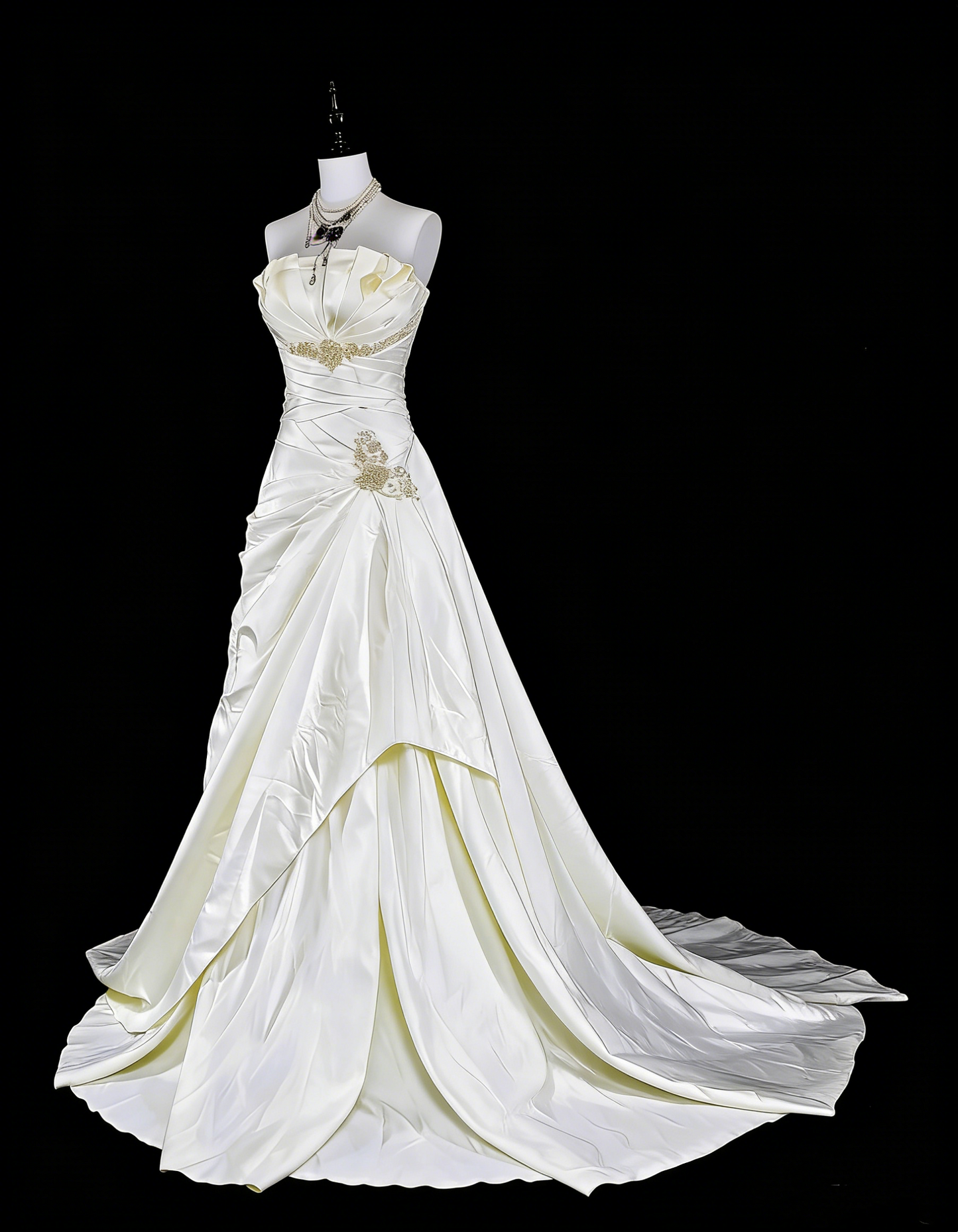 Unique Wedding Dresses Mermaid Strapless Ivory With Beaded Crystals Long Bridal Gown N3419