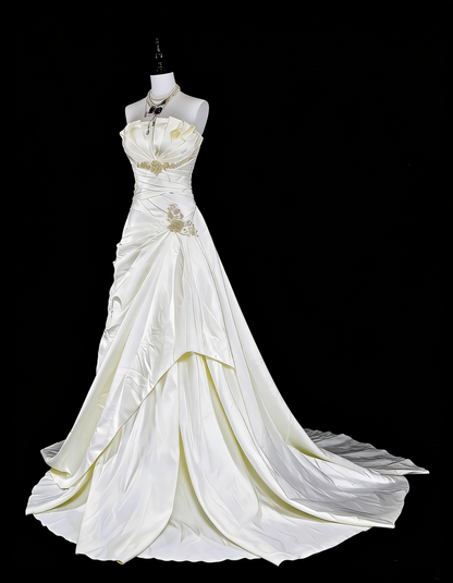 Unique Wedding Dresses Mermaid Strapless Ivory With Beaded Crystals Long Bridal Gown N3419