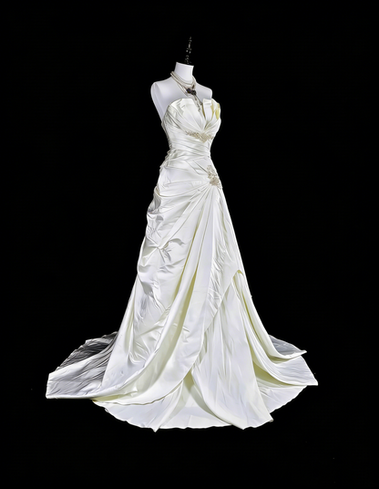 Unique Wedding Dresses Mermaid Strapless Ivory With Beaded Crystals Long Bridal Gown N3419